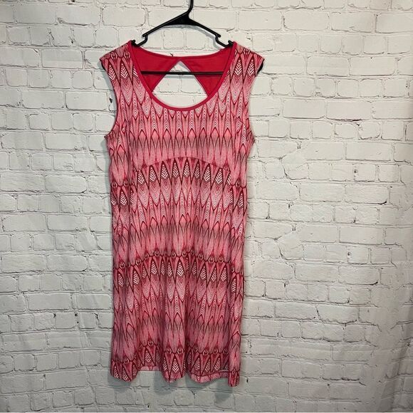Prana Calico Feather printed cut-out mini dress size medium pink - Picture 1 of 6